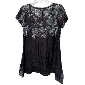 Simply Vera Vera Wang Black and Green Tunic Top Shirt Women’s Size XS